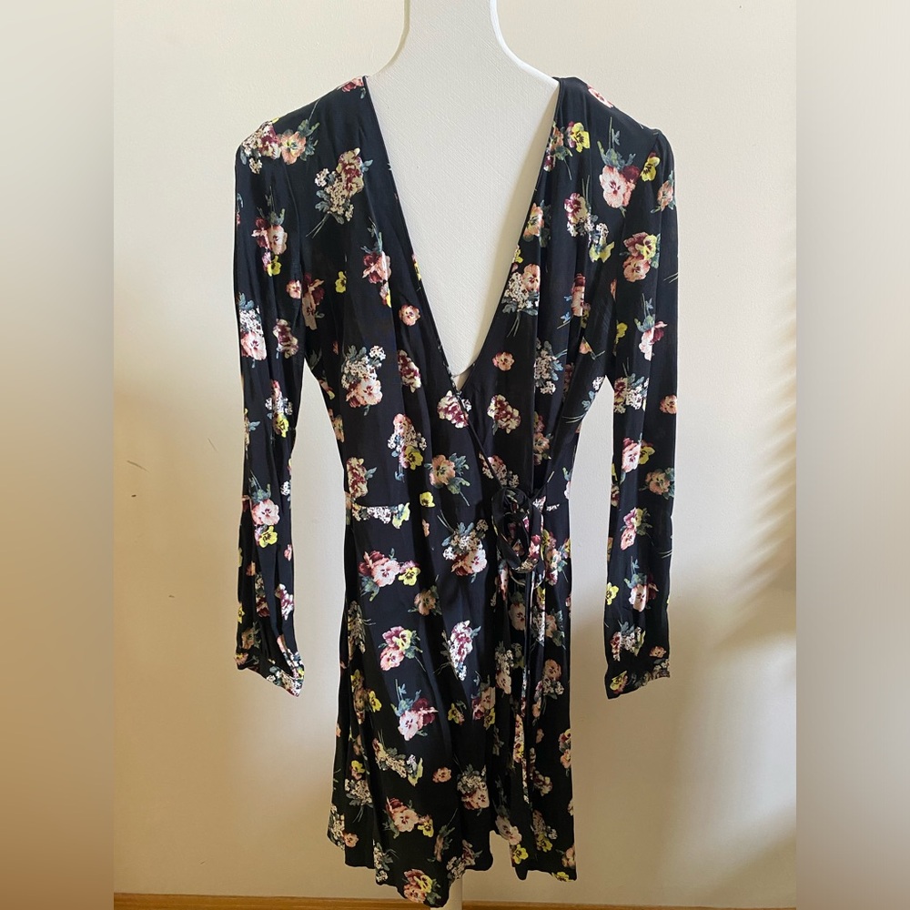 Black Floral Wrap Dress